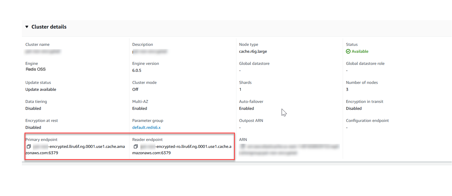 Image: Primary endpoint for a Valkey (cluster mode disabled) cluster