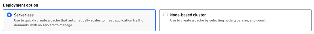 The Deployment option section with Serverless selected.