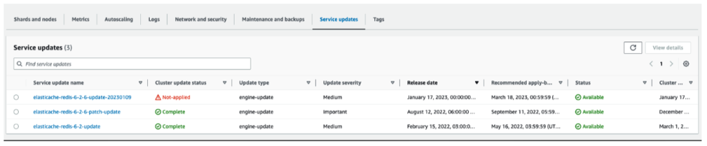 Service updates console screenshot 1.