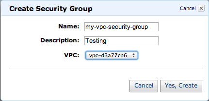 Image: Create Security Group screen
