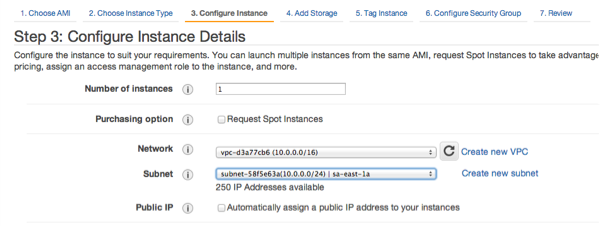 Interface screenshot for choosing your public subnet.