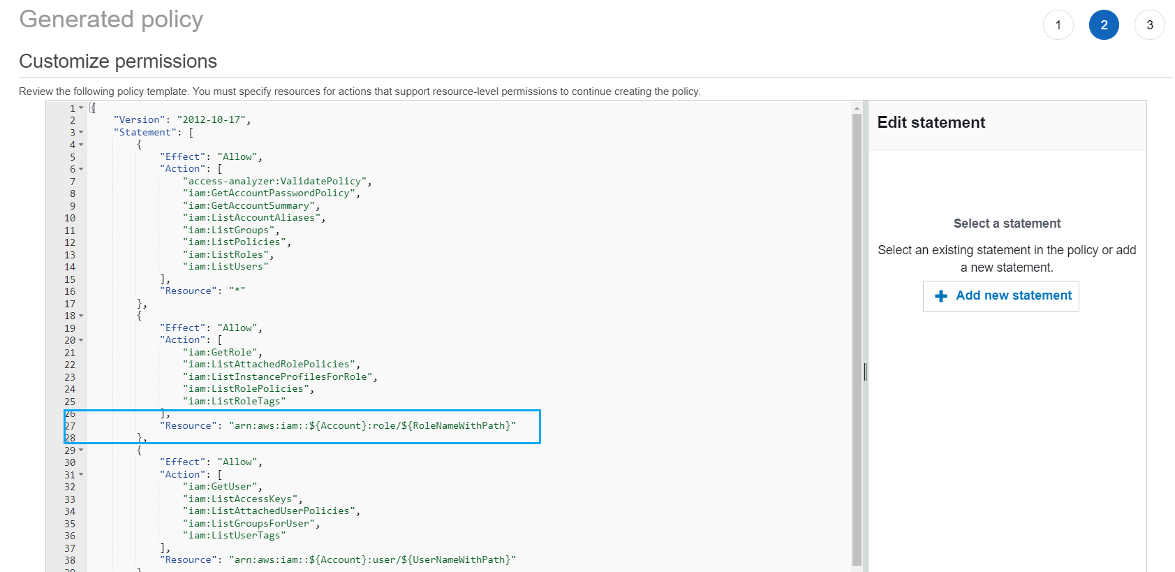 Resource ARN placeholder in policy template.