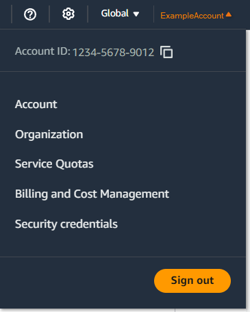 Security credentials in the navigation menu.