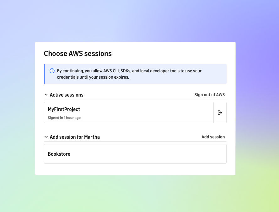 Choose session page.