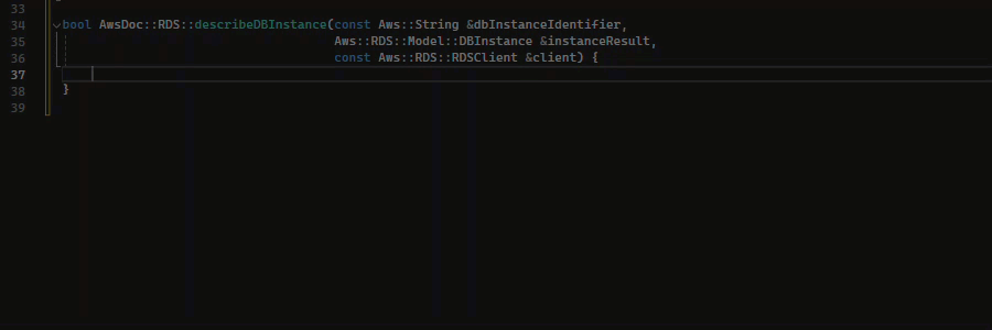 An example of the block completion feature using C++.