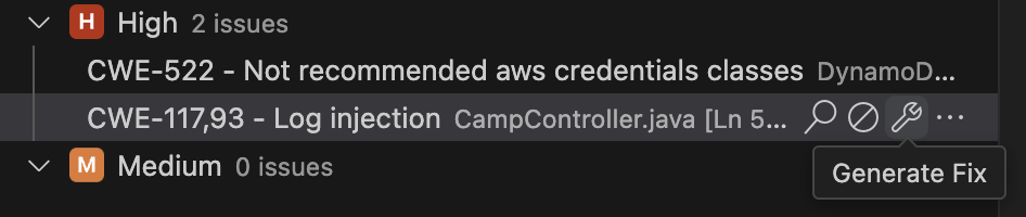 The wrench icon for a code issue in Visual Studio Code, used to generate a code fix.