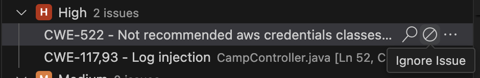 The ignore icon for a code issue in Visual Studio Code, used to ignore and close a code issue.