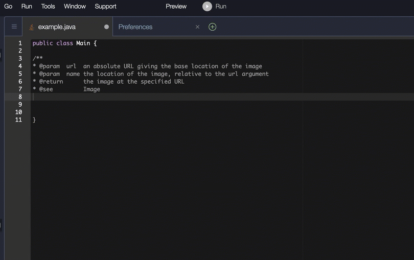 An example of code completion based on a Javadoc.