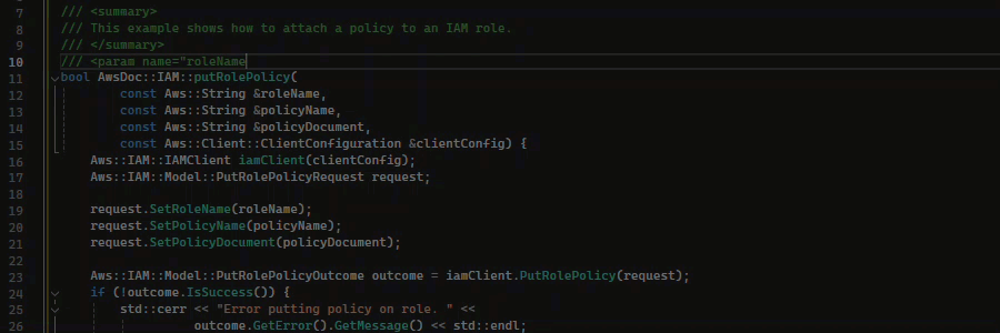 An example of the docstring completion feature using C++.