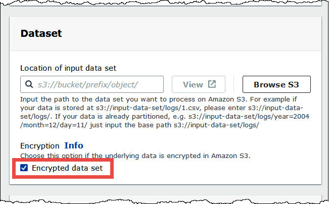 Select Encrypted data set in the add table form