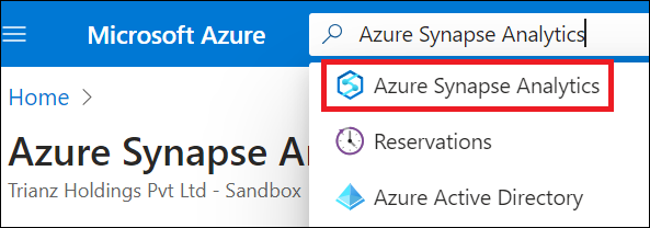 Choose Azure Synapse Analytics.