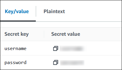 Viewing secrets in AWS Secrets Manager.