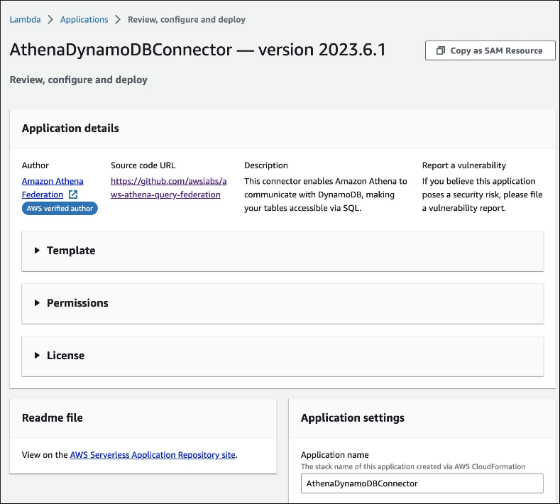 Connector page in the AWS Lambda console.