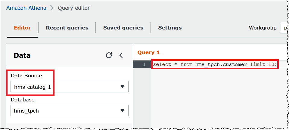 A DML query using a default data source.