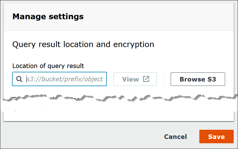 Specify a location in Amazon S3 to receive query results from Athena.