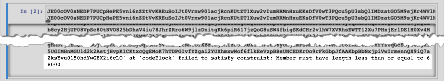 Code block size error message in the Athena notebook editor