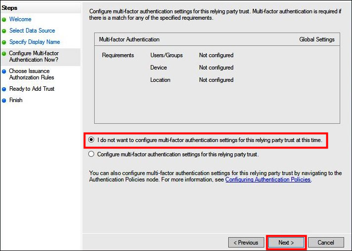 Configuring multi-factor authentication.