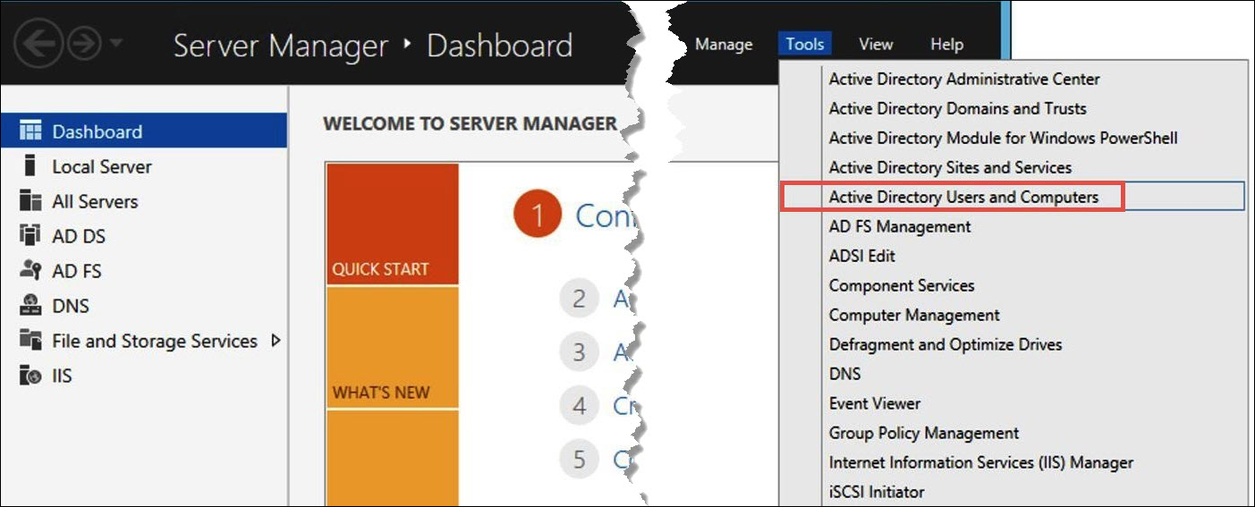 Choose Tools, Active Directory Users and Computers.