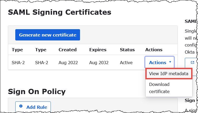 Saving IdP metadata to a local XML file.
