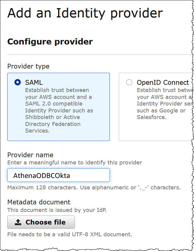 Enter information for the identity provider.