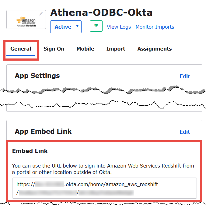 The embed link URL of the Okta application.