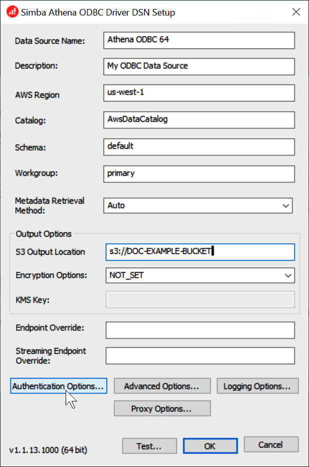 Enter the DSN setup values.