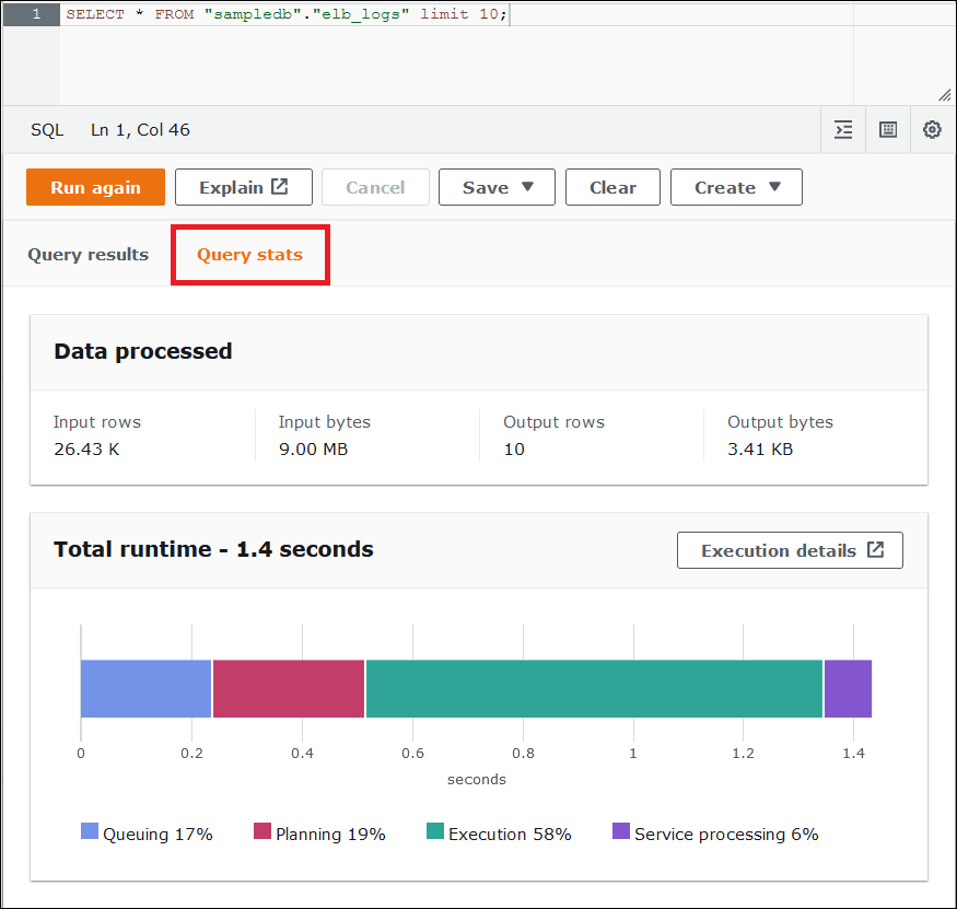 Choose Query stats.