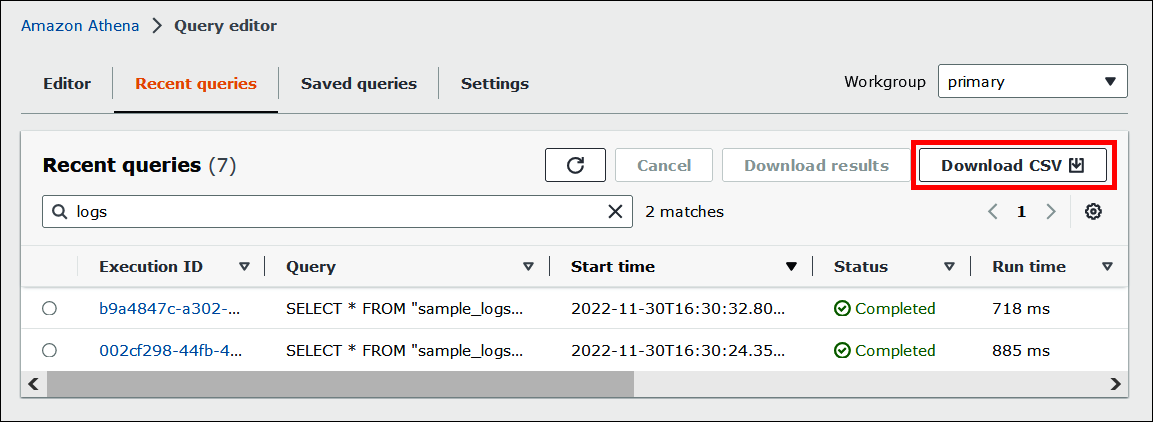 Choose Download CSV.