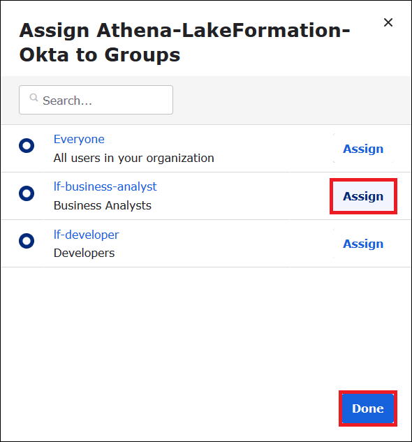 Assigning an Okta application to an Okta user group.