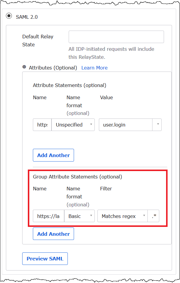 Adding a group Lake Formation URL attribute to the Okta application.