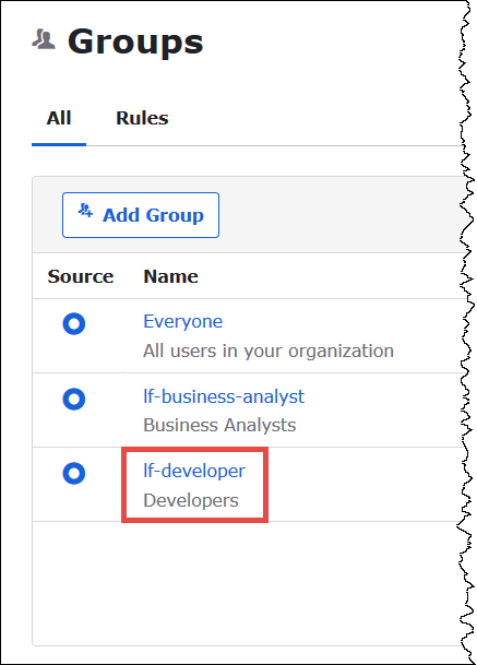 Choose the lf-developer group.