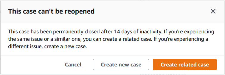Screenshot of how to create a new case or a related case in Support Center.