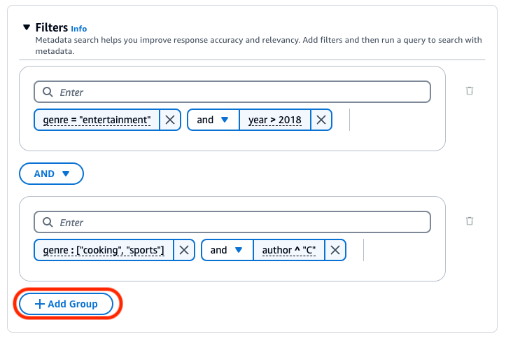 Add a filter group to combine different logical operators.