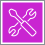 Wrench and screwdriver icon on purple background.