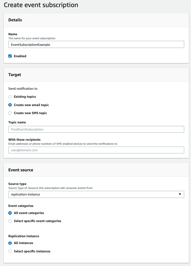 Console create event subscription