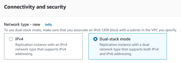 AWS Database Migration Service Network Type