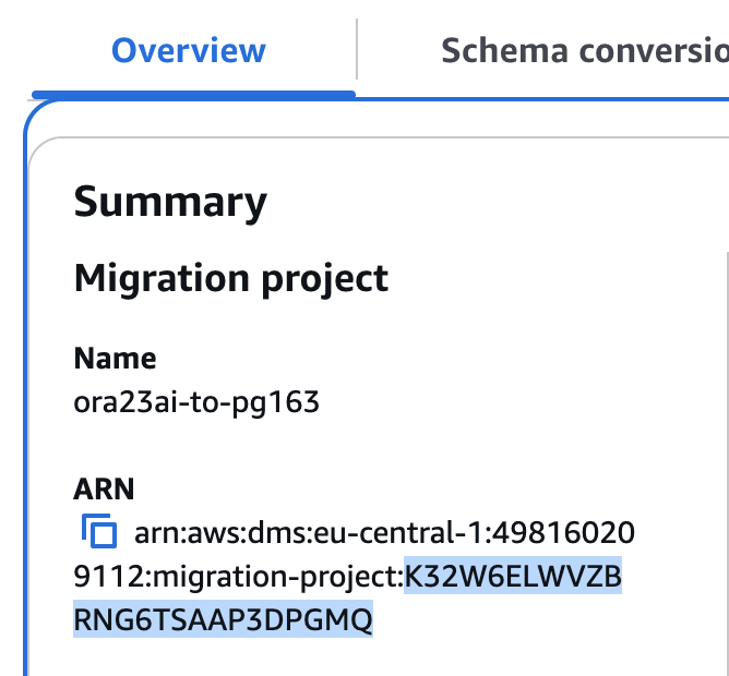 This an image showing how to get the ARN ID from the AWS DMS console.