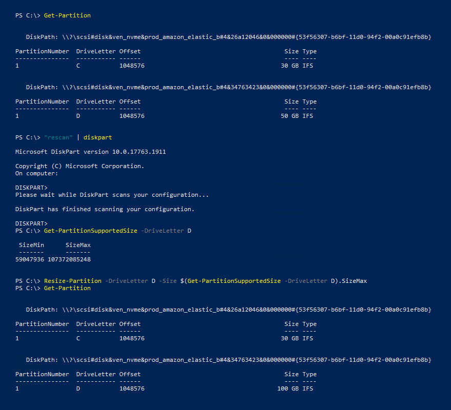 Extend a partition using PowerShell - max