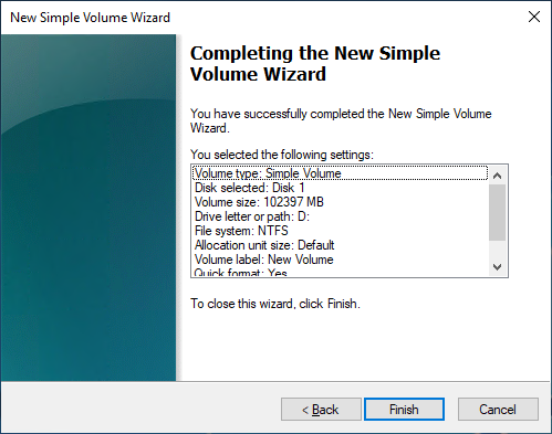 Review your settings and finish the wizard.