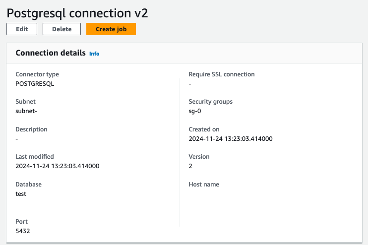Screenshot shows the connections detail on the v2 connection.