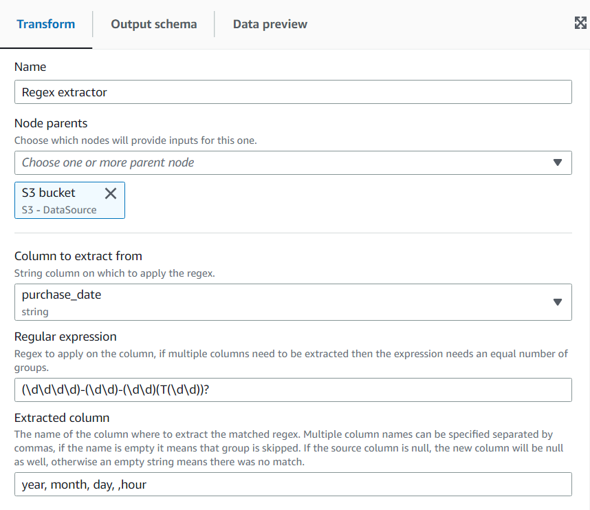 The screenshot shows configuring a regular expression for the Regex extractor.