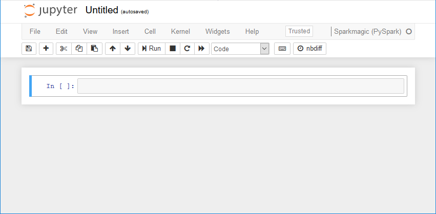 The jupyter page has a menu bar, toolbar, and a wide text field into which you can enter statements.