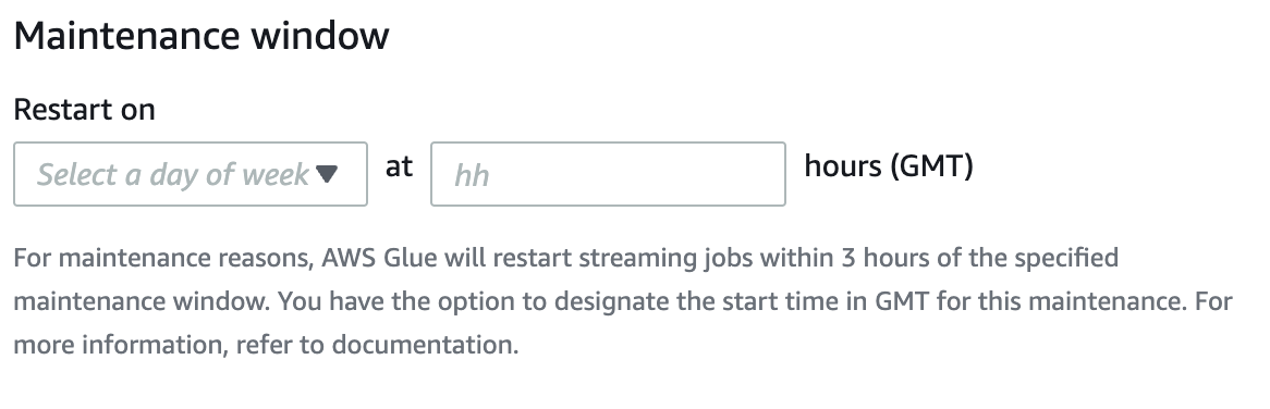 Specifying a maintenance window in AWS Glue Studio