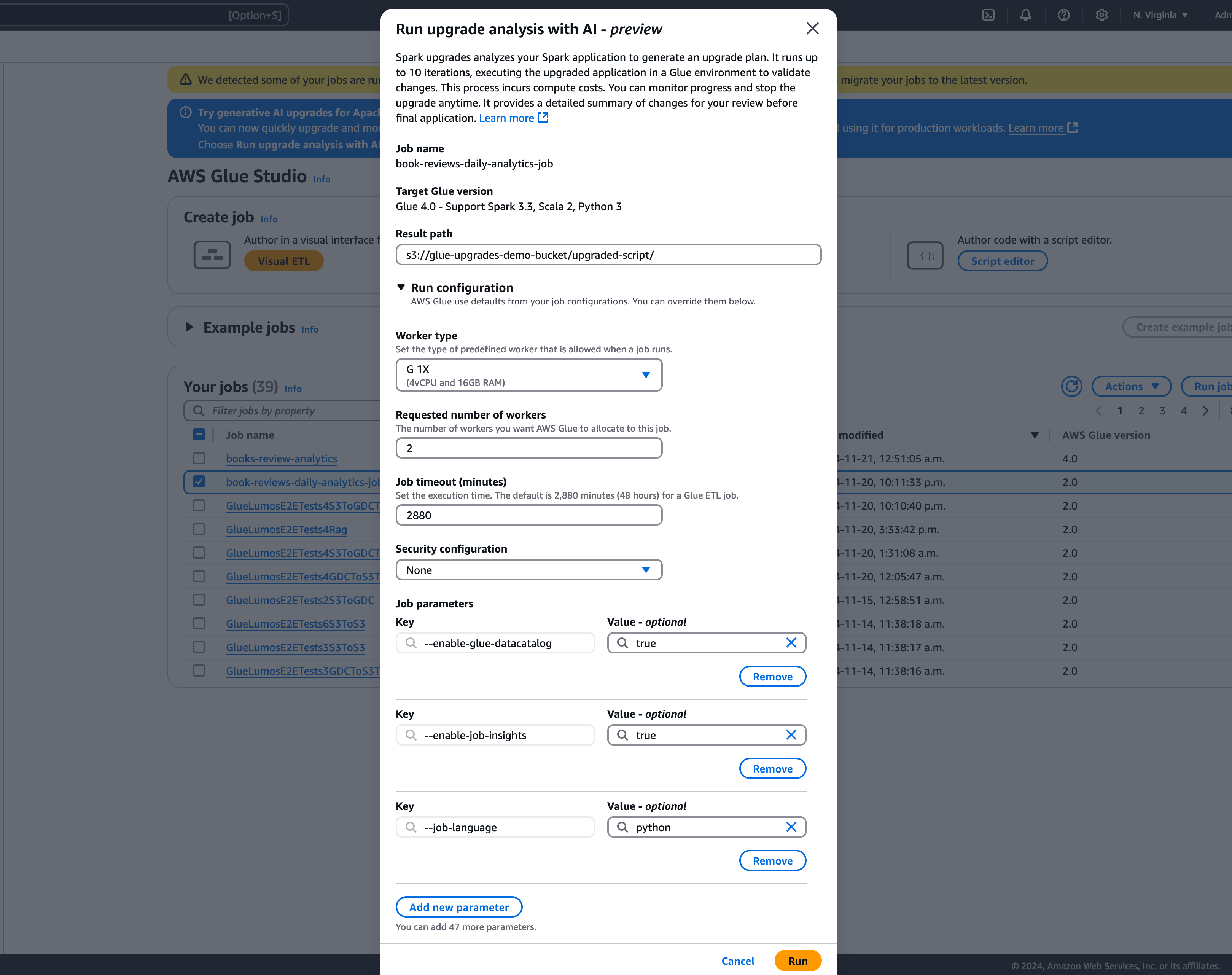 The screenshot shows the completed upgrade analysis. The button for Apply upgraded script is visible.