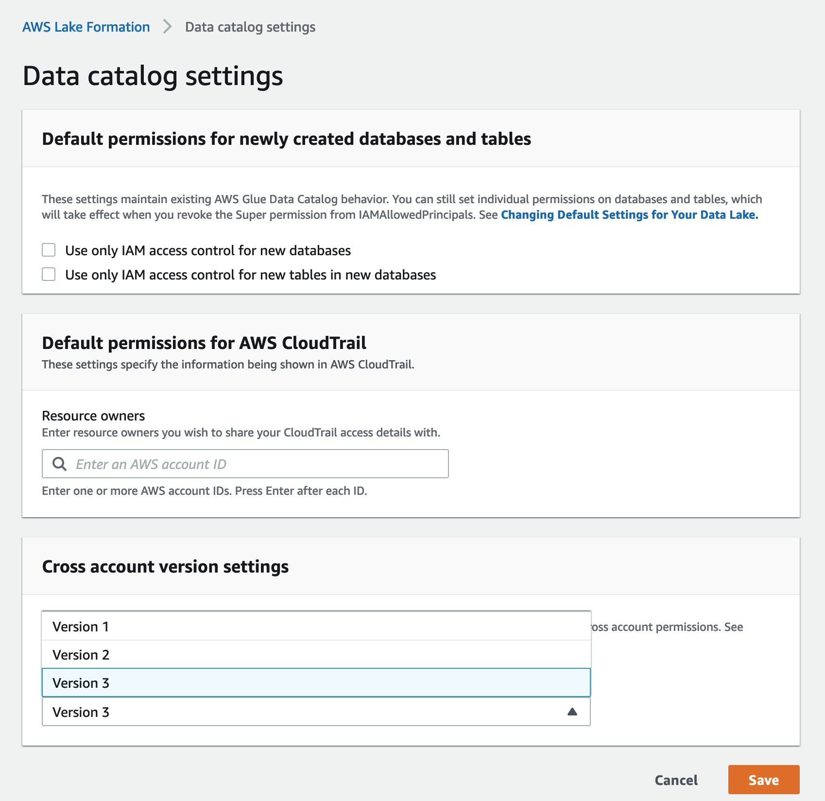 The screen shows the permissions for all LF-Tags in the account.