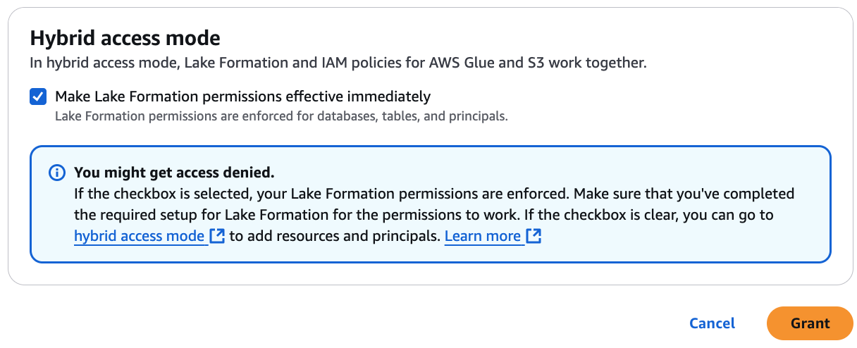 The option to choose hybrid access mode for the Data Catalog resource.