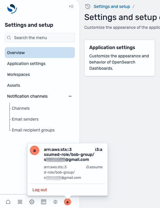 Choosing the user icon in the Okta "Settings and setup" page displays the current user's credentials.