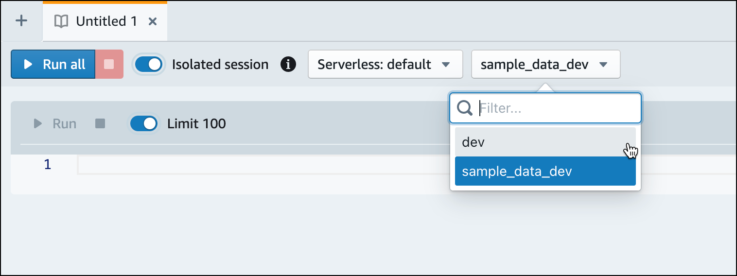 Switch to the dev database to load in data from an S3 bucket.