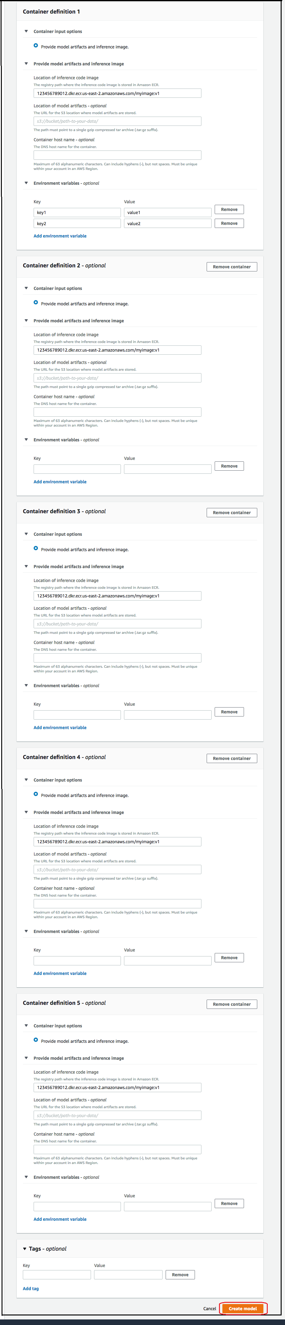 Creating a pipeline model with containers.