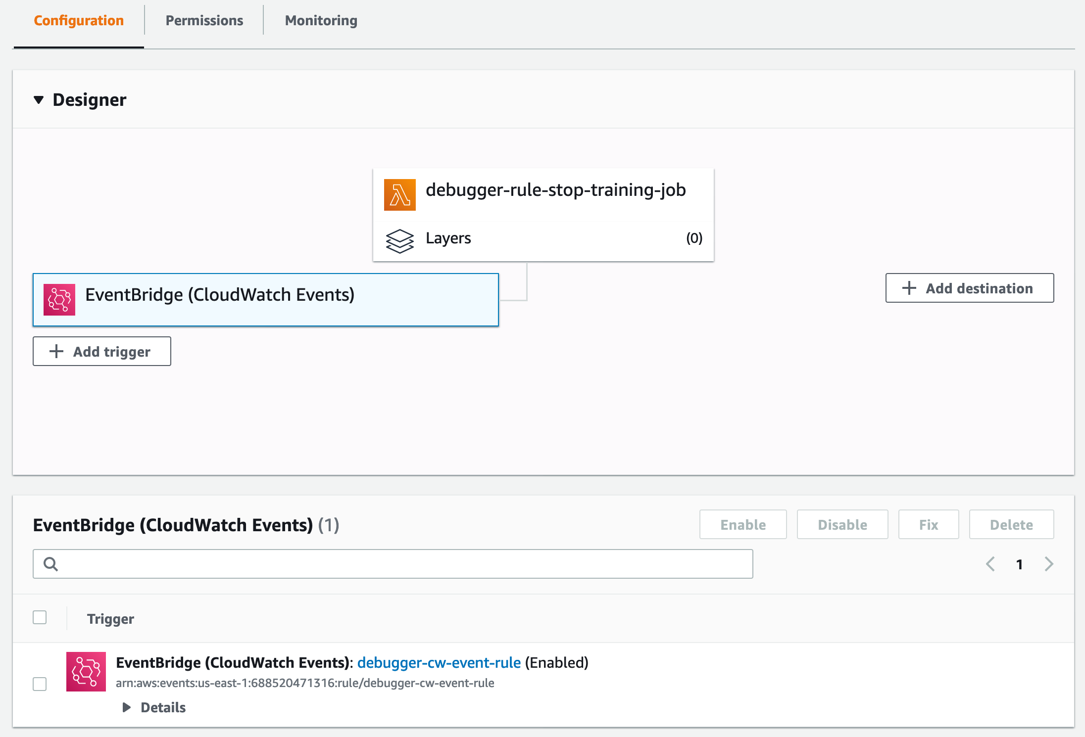 Designer panel for the CloudWatch configuration.
